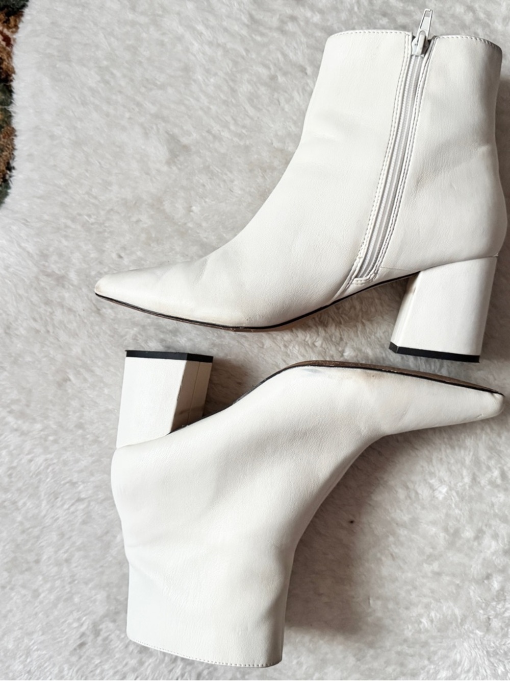 Public Desire White Pointed Block Heel Ankle Boots